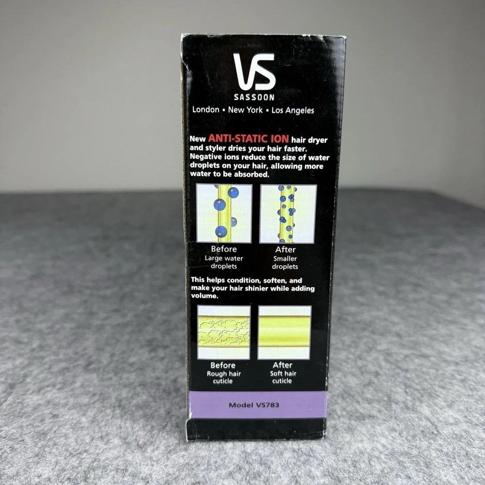 NEW Vidal Sassoon Fast Dry 1875 Ionic Dryer Styler Black Attachments VS783